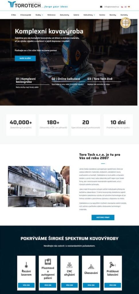 SEO optimalizovaný web na míru pro torotech.cz
